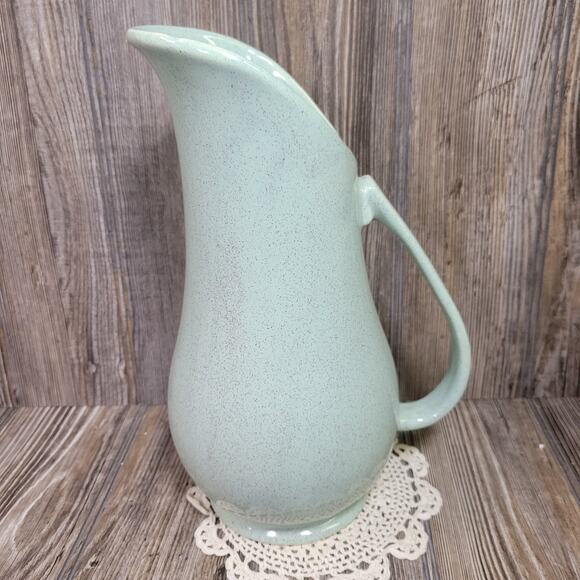 Vintage Pottery Pitcher, Sage Green Speckled Brown, Brush 932 USA - Picture 3 of 5